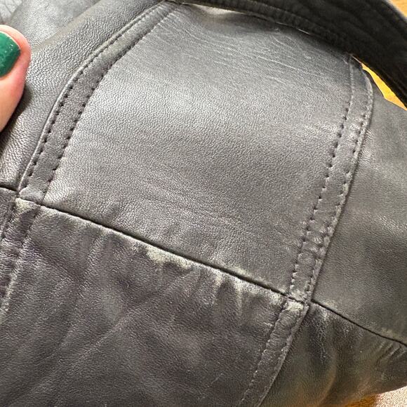 Express Size M Leather Coat Vintage Thinsulate Belted Removable Sherpa Collar - Picture 8 of 16